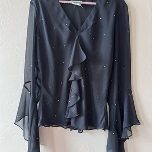 Chic Black Ruffle Blouse with Embellishments, Jeffrey & Dara evening.